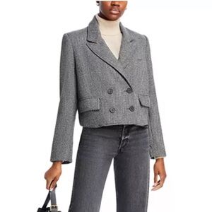 NEW Free People Black & Gray Wool Tweed Jacket Blazer S